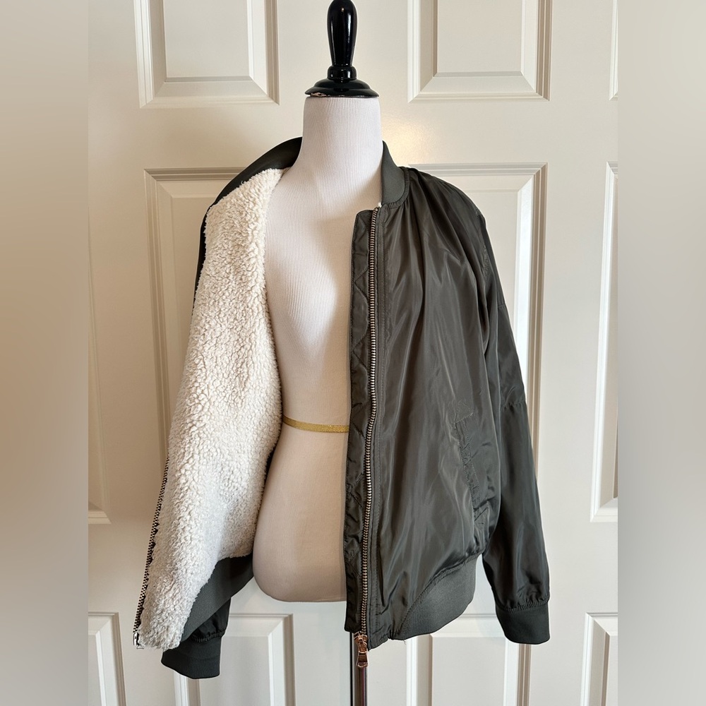 Ci Sono Olive Green Bomber Sherpa Lined Jacket